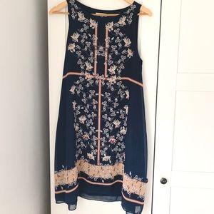 Max Studio Navy Floral Sleeveless Swing Dress